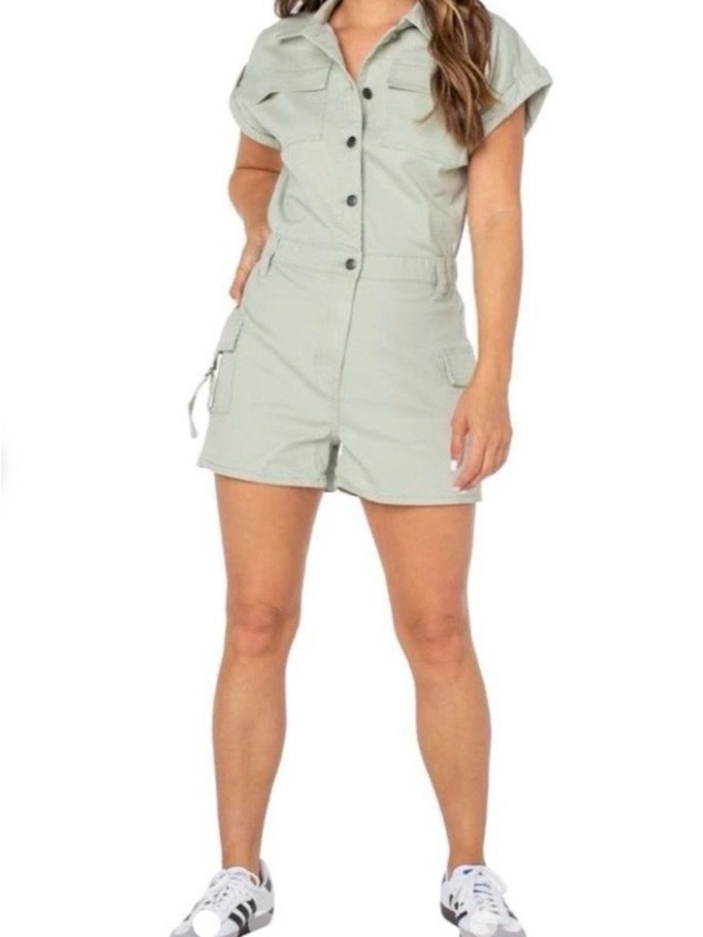 Celebrity Pink Utility Cargo Shorts Romper - Sage Green size XXL